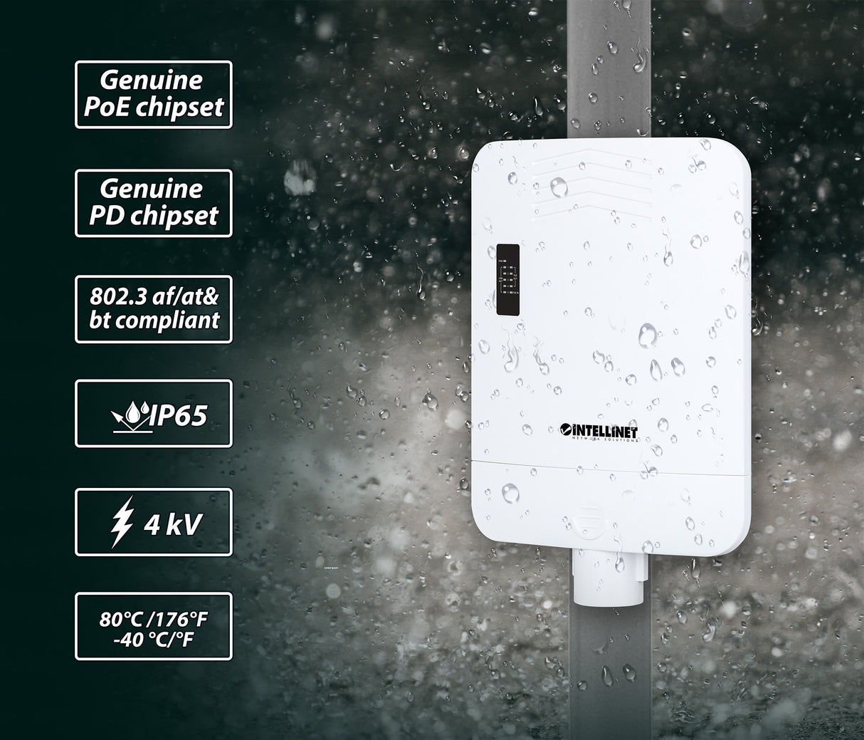Intellinet Outdoor PoE-Powered 5-Port Gigabit Switch with PoE Passthrough / 4-Port PoE+ Extender