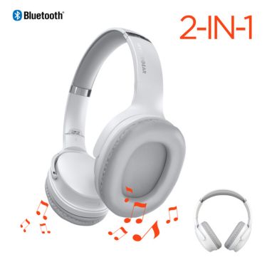 HyperGear Bluetooth Headphone & Speakers 2-in-1 Design Flip Out to Create Speakers 3W Dynamic Bass Mic Over Ear Memory Foam - White