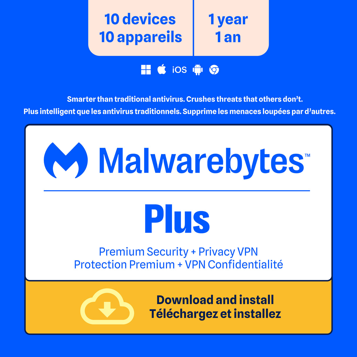 Malwarebytes Premium Plus 10-Device 1-Year Includes Browser Guard & Privacy VPN PC/MAC/Android/iOS ESD (DOWNLOAD CODE)