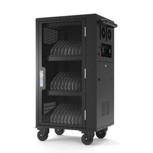 Luxor Charging Cart Steel 30 USB-C Up to 15in Laptops Rolling Acrylic Locked Door Steel Construction Dual Air Fans Front USB-C Ports - Black