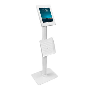 Mount-It! Tablet Floor Stand Kiosk with Document Holder Fits iPads up to 11In Rotating & Tilting Head Lockable Enclosure Heavy Duty Stand