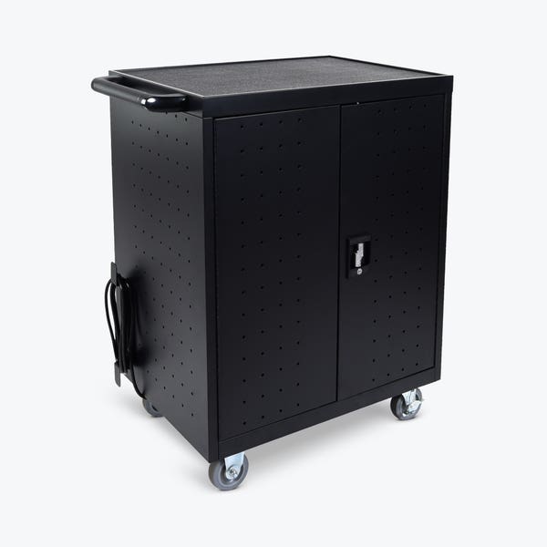 Luxor Charging Cart Steel 3 Laptop / Chromebooks Rolling 4 Casters Includes 2x 16 Outlet Power Strips ETL Charging Timer - Black
