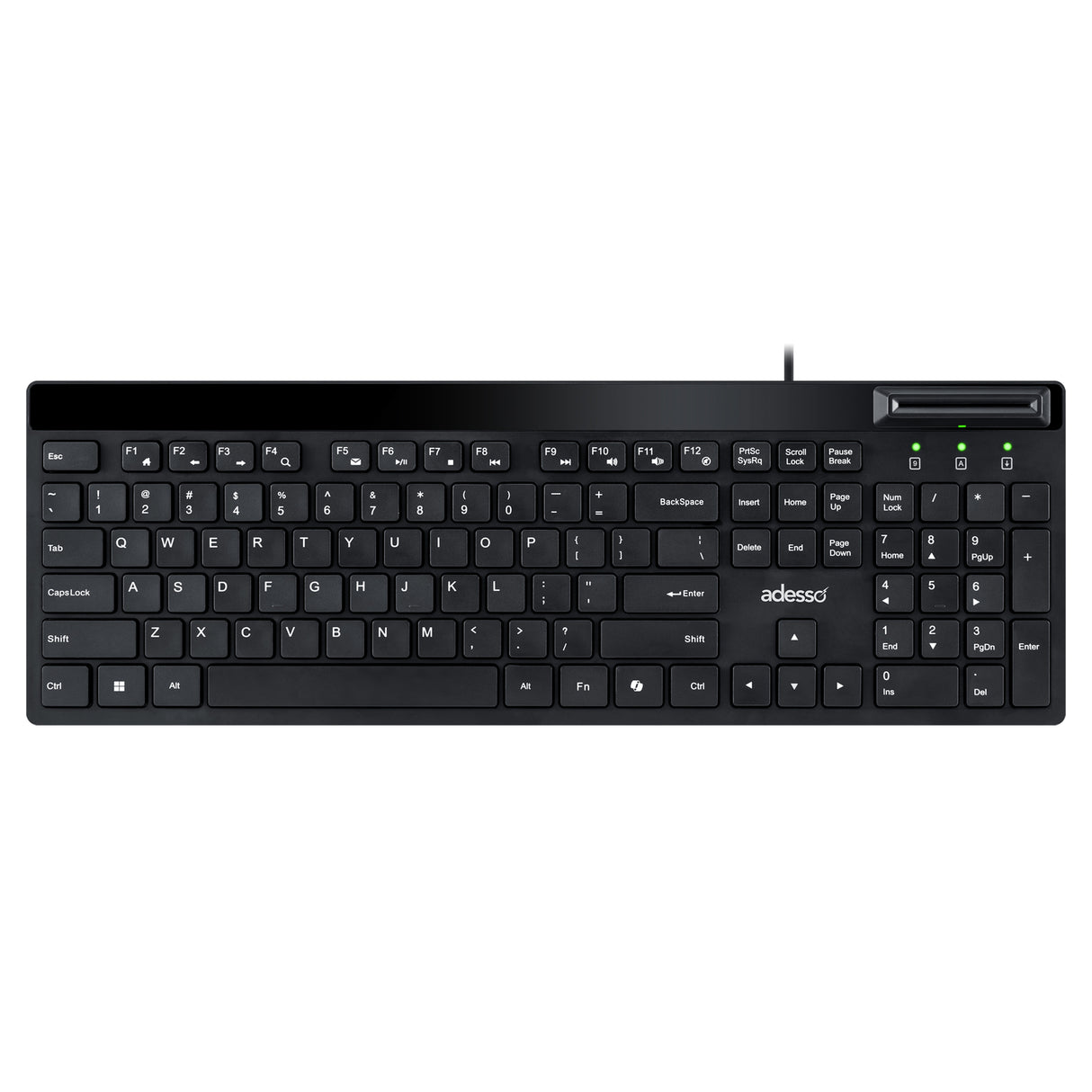 Adesso Keyboard & Mouse Combo Wired Quiet Switch Low Profile with Smart Card Reader - Black