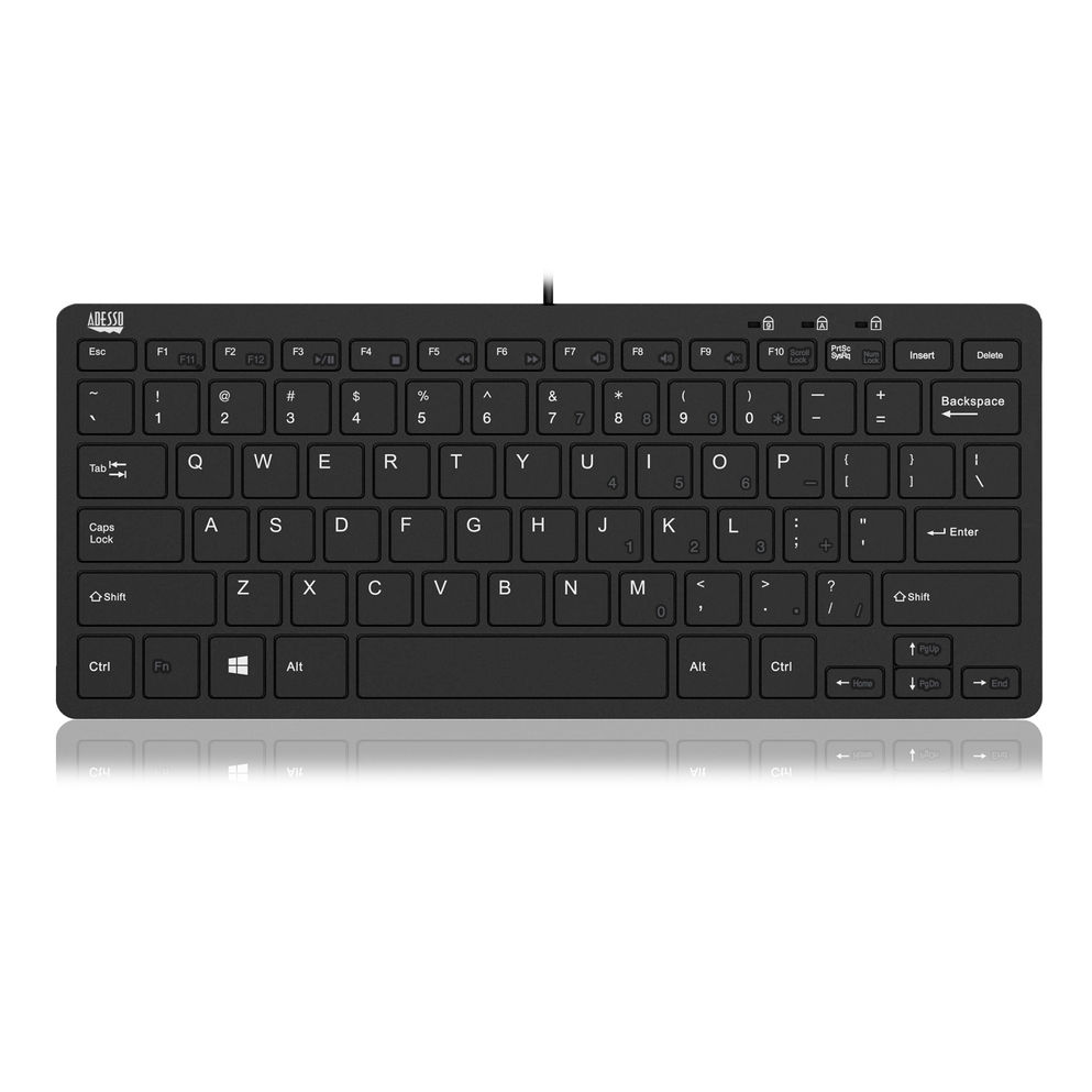 Adesso Keyboard Wired SlimTouch Mini with 2 USB Hub - Black