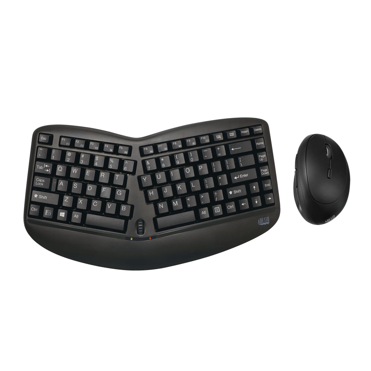 Adesso Keyboard & Mouse Combo Wireless Mini Ergonomic Split Key Design Vertical Mouse PC/Mac - Black