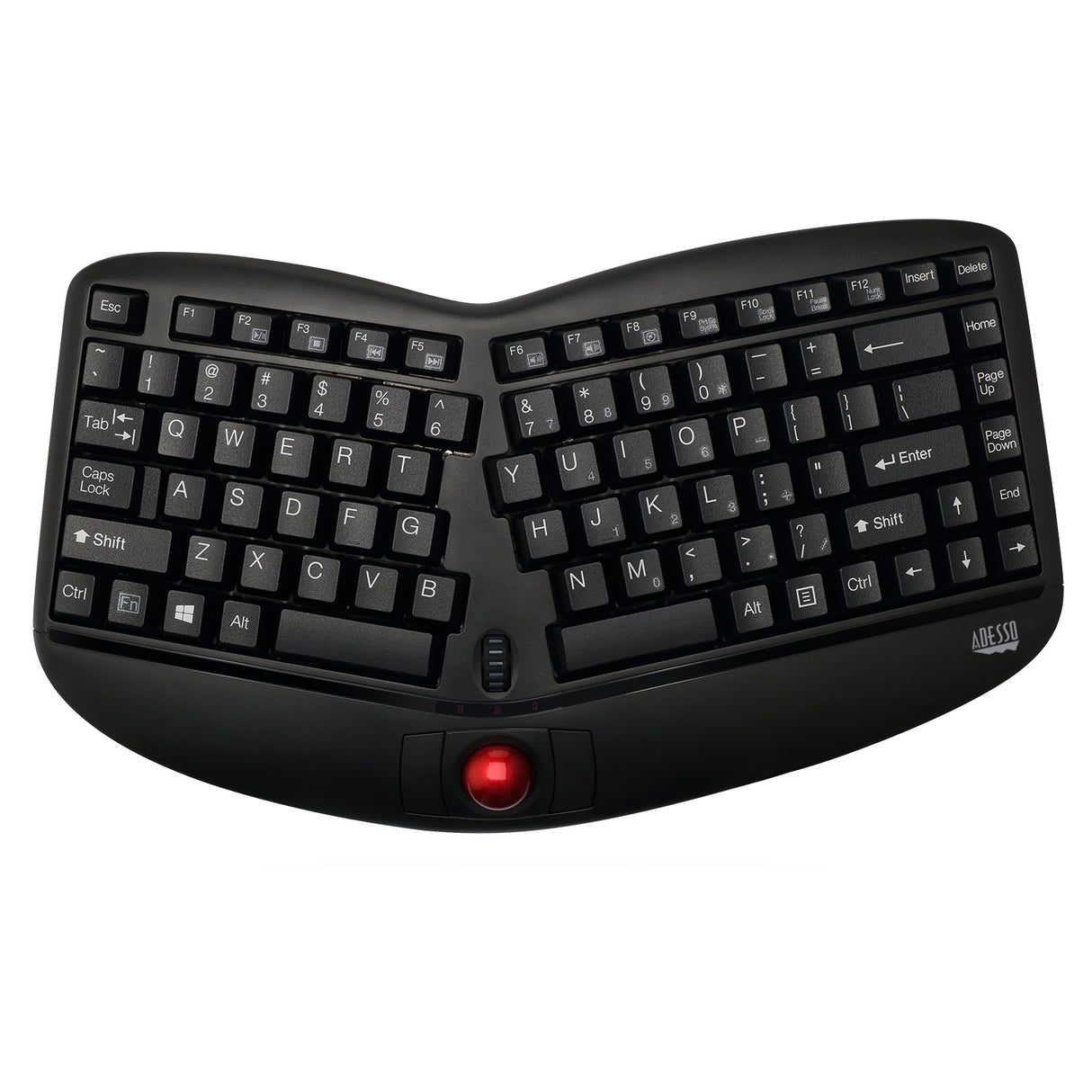 Adesso Keyboard Wireless Ergonomic with Built-in Trackball & Scroll Wheel 2.4Ghz USB Dongle PC/Mac - Black