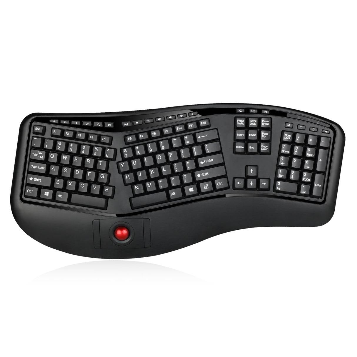Adesso Keyboard Wireless Ergonomic Trackball Split Key Design 2.4Ghz USB Dongle PC/Mac - Black