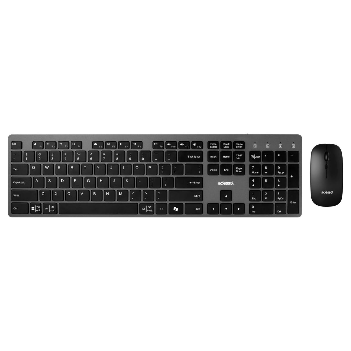 Adesso Keyboard & Mouse Combo Wireless Multi-OS Scissor Switch with CoPilot AI Hotkey PC/Mac/Android - Black