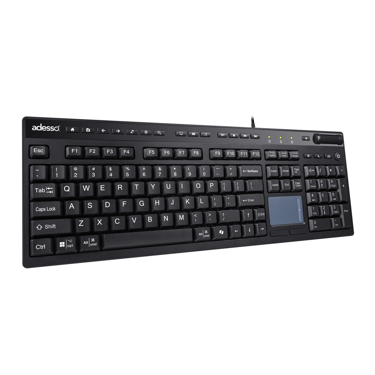 Adesso Keyboard Wired EasyTouch CoPilot AI Hotkey Multi OS USB with Touchpad - Black
