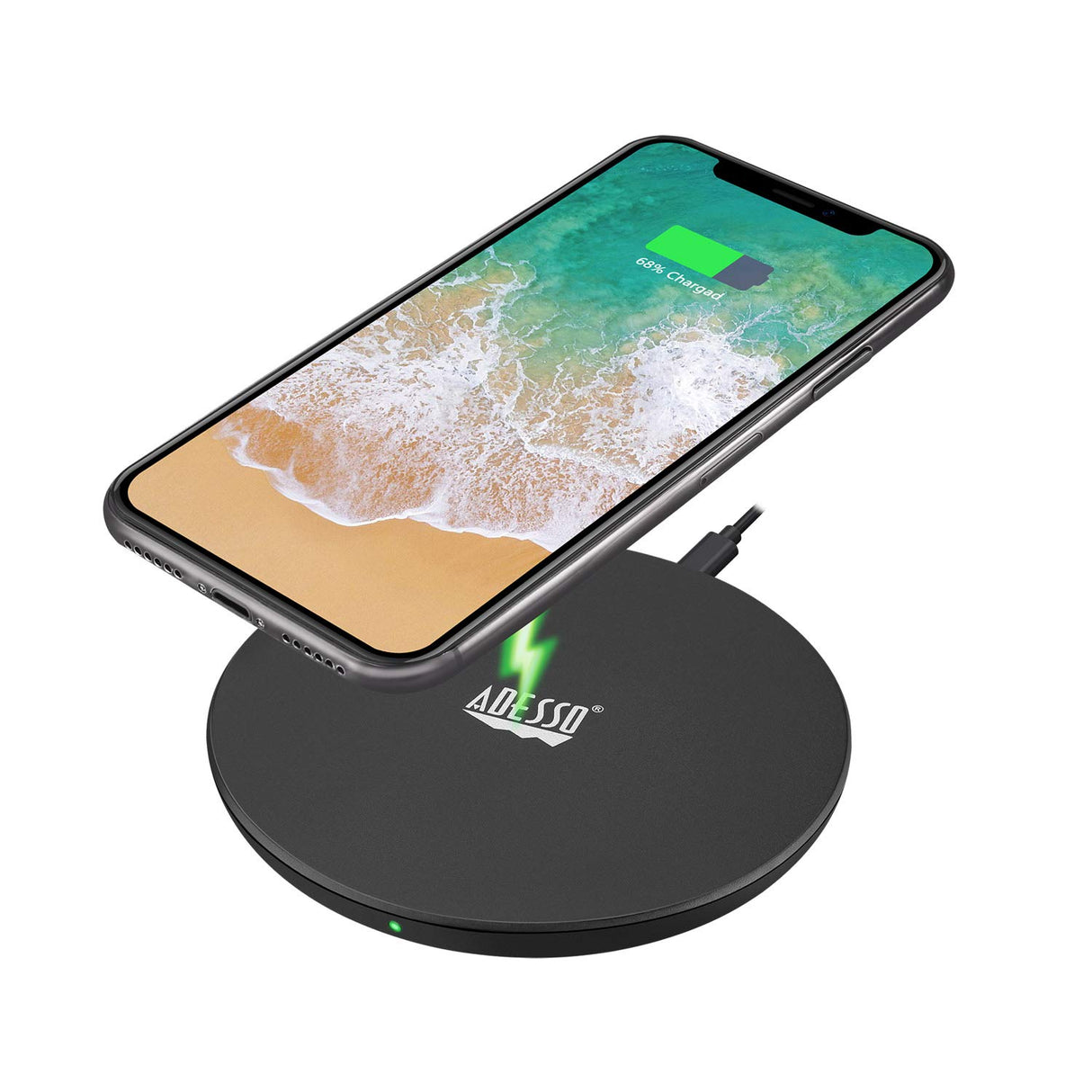 Adesso Qi Wireless Charger 10W Fast Charging USB Type-C Connectivity Single-Coil Charging Pad with Overcharge Protection - Black