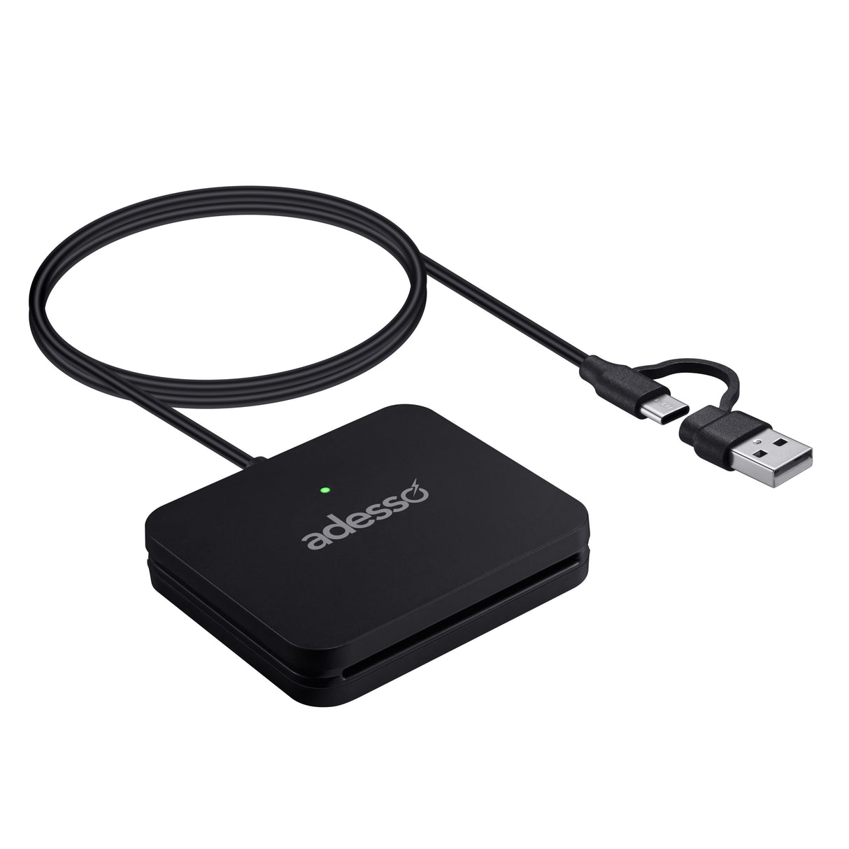 Adesso Smart Card Reader Desktop USB-C Connectivity with USB-A connector CAC and Smart Card Compatible Secure Authentication and Access Control Solution Plug-and-Play Design