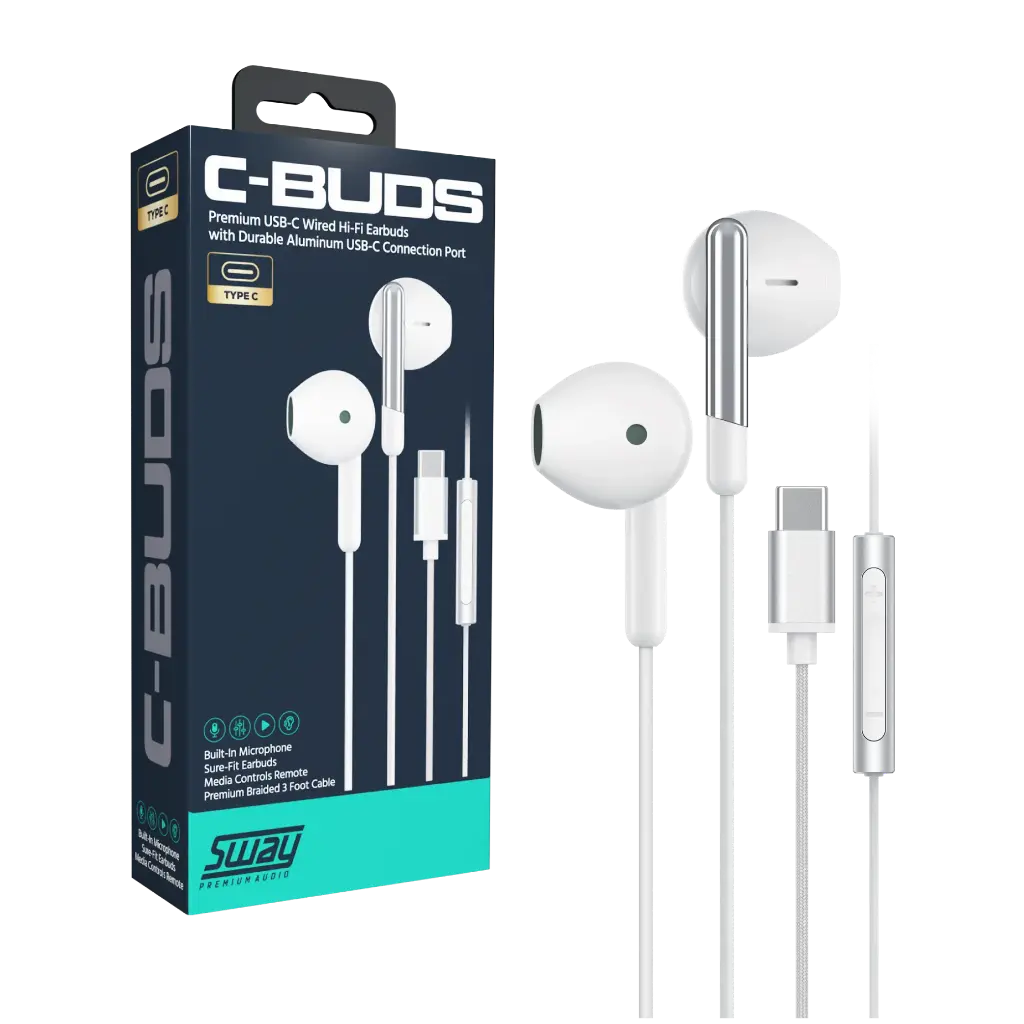 SWAY Earbuds Wired USB-C with Volume Control - White