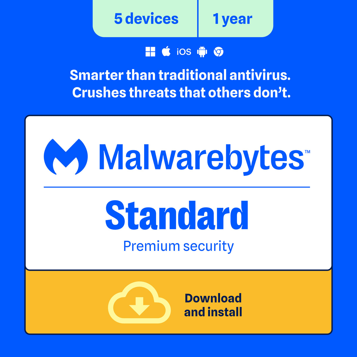 Malwarebytes Premium Standard 5-Device 1-Year PC/MAC/Android/iOS ESD (DOWNLOAD CODE)