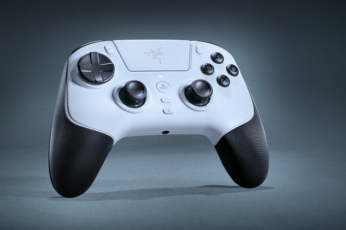 Razer PlayStation Gaming Controller Wireless Raiju V3 Pro TMR Thumbsticks with Swappable Caps 6 Remappable Buttons HyperTriggers for PS5 and PC - White