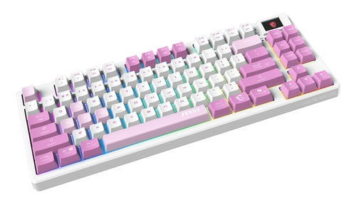 MSI FORGE GK600 TKL WIRELESS VIOLET keyboard Gaming USB + Bluetooth QWERTY Spanish Pink, Violet, White