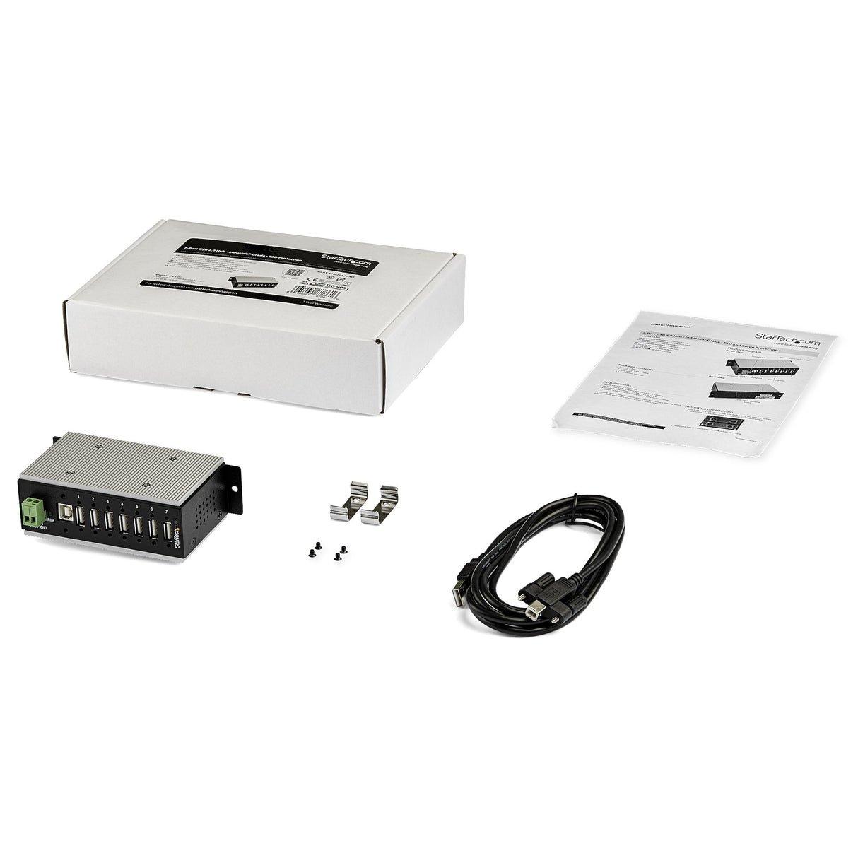StarTech.com 7-Port USB 2.0 Hub - Metal Industrial USB-A Hub with ESD & 350W Surge Protection - Extended Operating Temp -40 to 185°F - Din Rail/Wall/Desk Mountable - USB Expander Hub