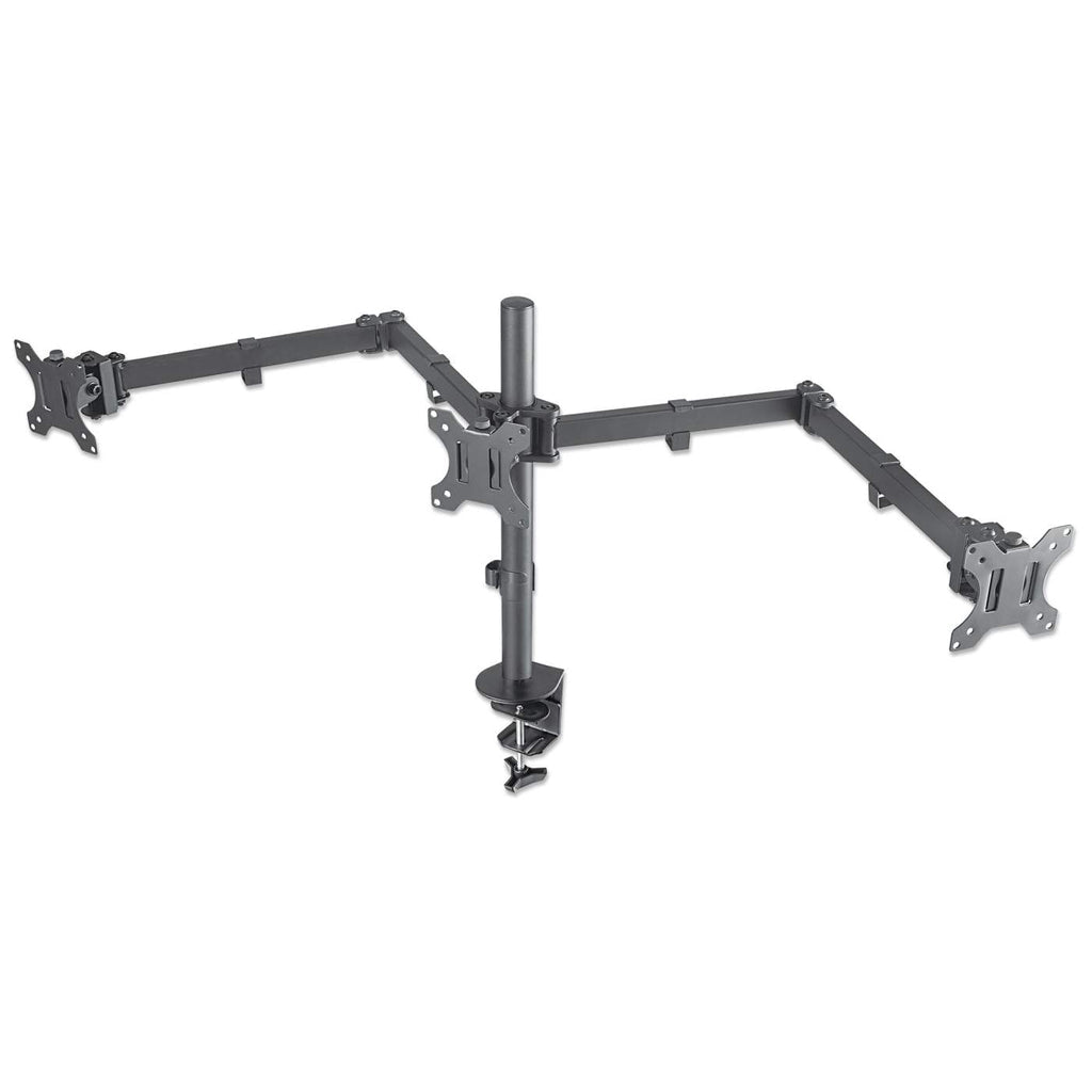 Manhattan Triple Desk Mount for TV & Monitors, For screens: 10" to 27", Clamp Assembly, VESA compatibility: 75x75 and 100x100mm - check the dimensions of the four mounting holes on back of screen to ensure it fits, Max 7kg (each), Black, Bracket...