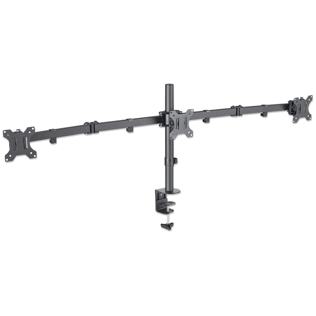 Manhattan Triple Desk Mount for TV & Monitors, For screens: 10" to 27", Clamp Assembly, VESA compatibility: 75x75 and 100x100mm - check the dimensions of the four mounting holes on back of screen to ensure it fits, Max 7kg (each), Black, Bracket...