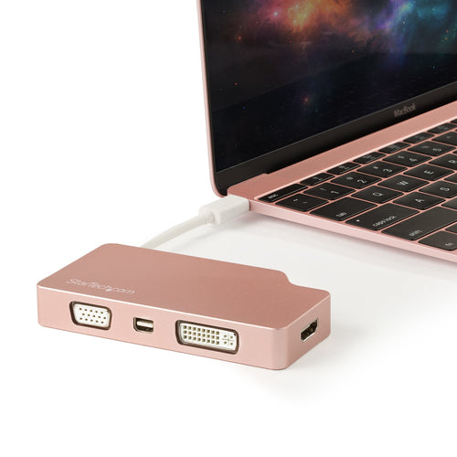 StarTech.com USB C Multiport Video Adapter with HDMI, VGA, Mini DisplayPort or DVI - USB Type C Monitor Adapter to HDMI 1.4 or mDP 1.2 (4K) - VGA or DVI (1080p) - Rose Gold Aluminum