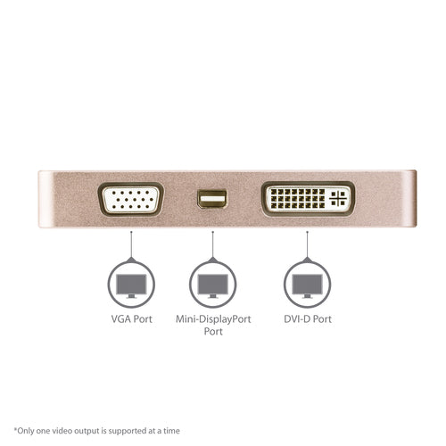 StarTech.com USB C Multiport Video Adapter with HDMI, VGA, Mini DisplayPort or DVI - USB Type C Monitor Adapter to HDMI 1.4 or mDP 1.2 (4K) - VGA or DVI (1080p) - Rose Gold Aluminum