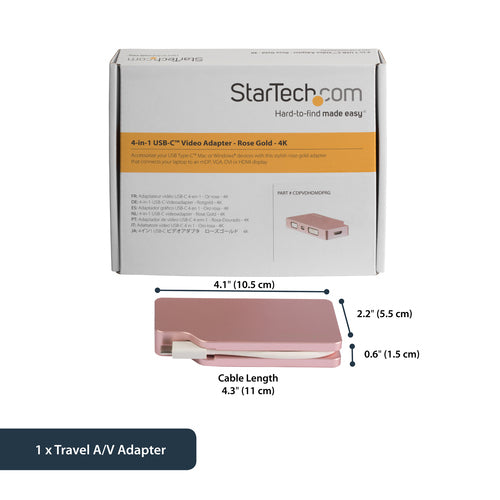 StarTech.com USB C Multiport Video Adapter with HDMI, VGA, Mini DisplayPort or DVI - USB Type C Monitor Adapter to HDMI 1.4 or mDP 1.2 (4K) - VGA or DVI (1080p) - Rose Gold Aluminum