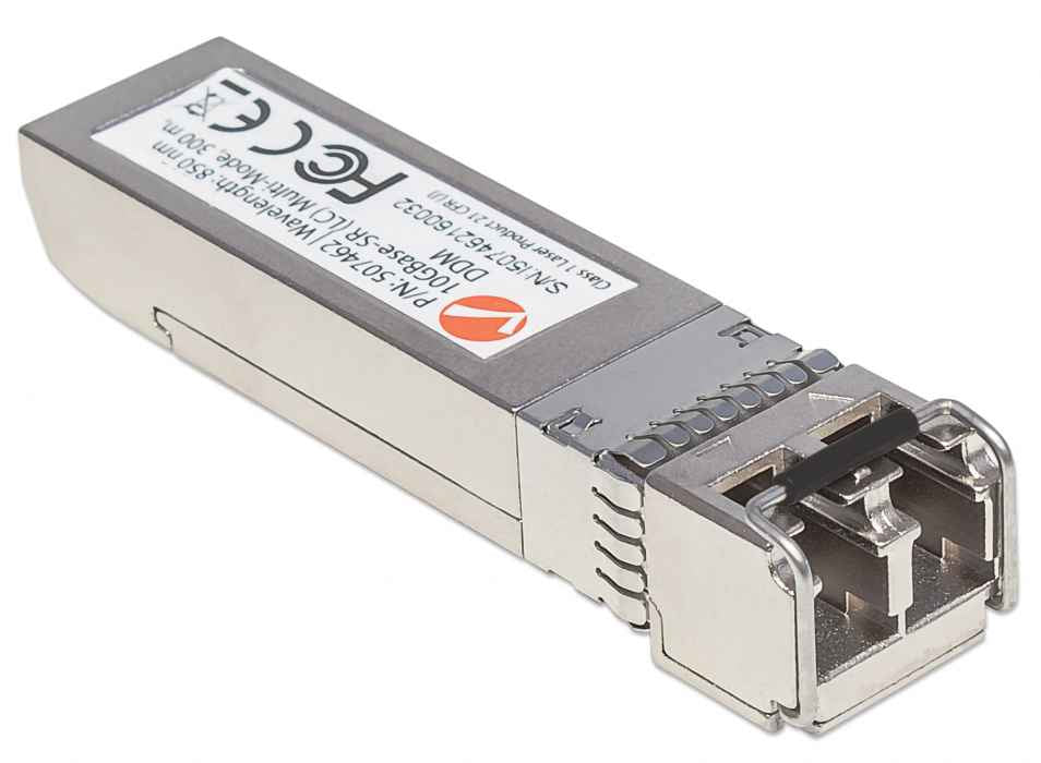 Intellinet Transceiver Module Optical, 10 Gigabit Fiber SFP+, 10GBase-SR (LC) Multi-Mode Port, 300m, Wavelength 850nm, MSA Compliant, Equivalent to Cisco SFP-10G-SR, Ethernet, Fibre, Three Year Warranty