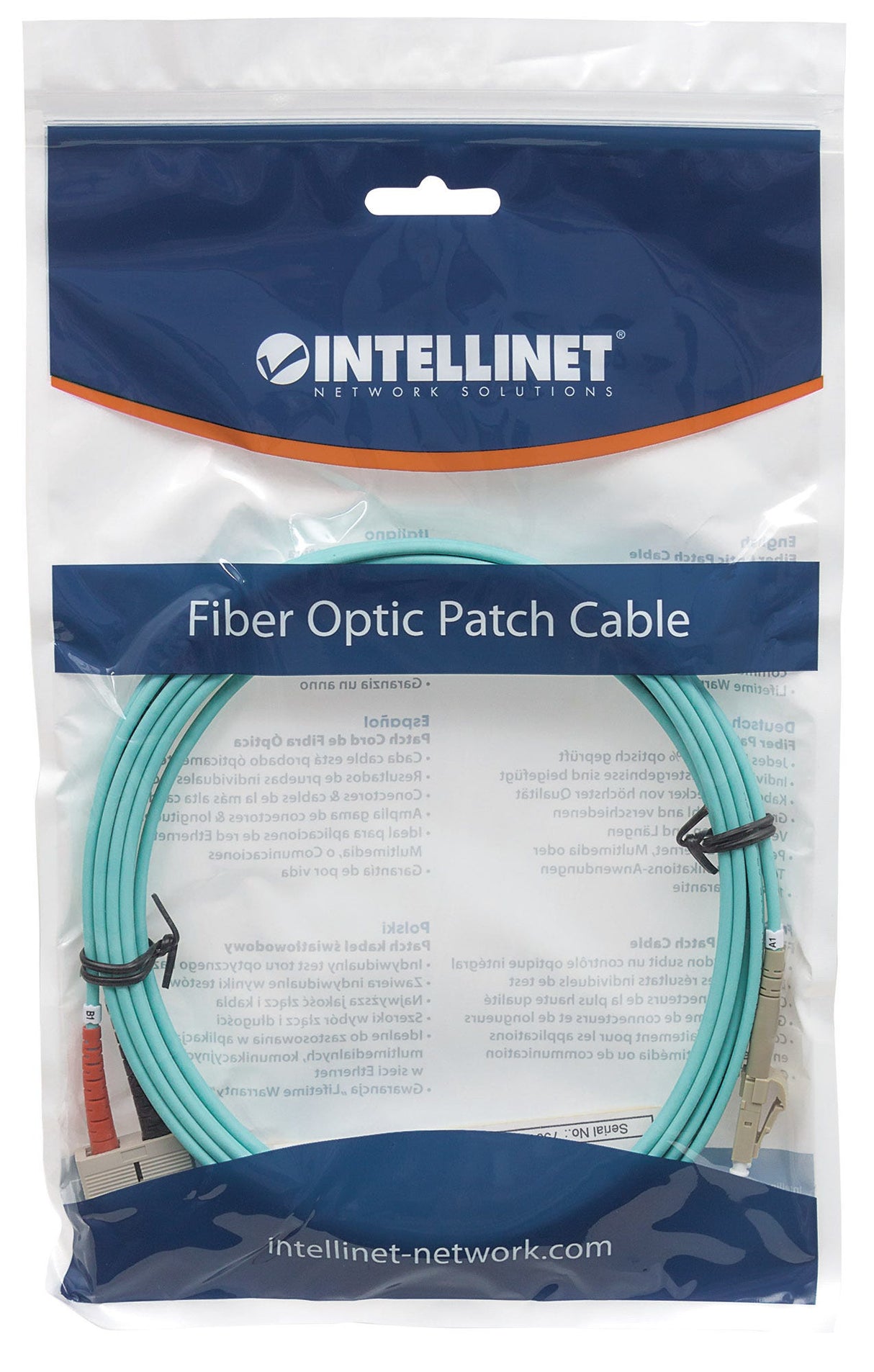 Intellinet Fiber Optic Patch Cable, OM3, LC/SC, 10m, Aqua, Duplex, Multimode, 50/125 µm, LSZH, Fibre, Lifetime Warranty, Polybag