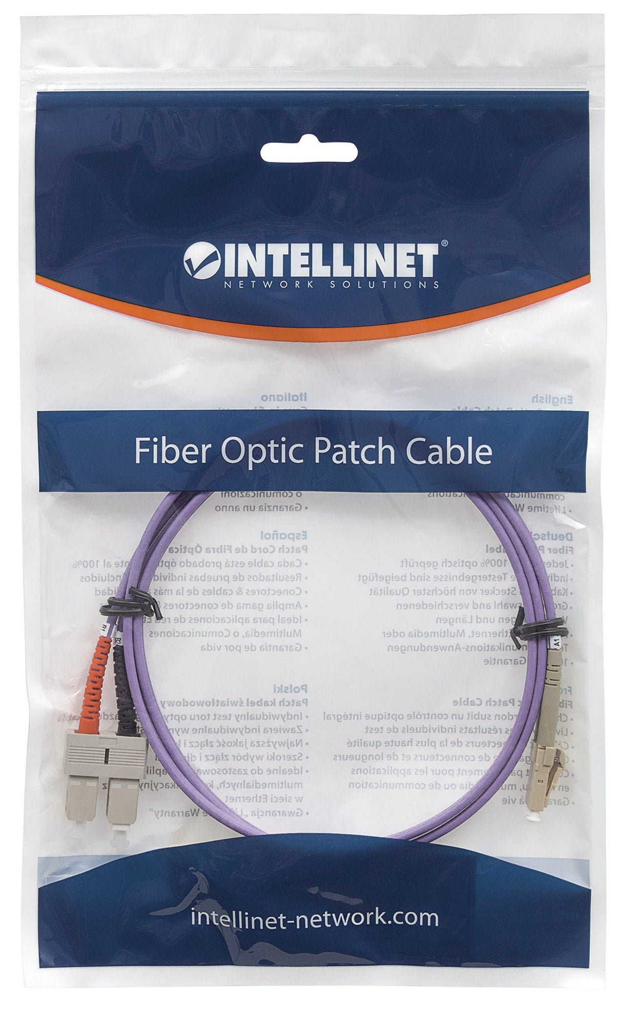 Intellinet Fiber Optic Patch Cable, OM4, LC/SC, 10m, Violet, Duplex, Multimode, 50/125 µm, LSZH, Fibre, Lifetime Warranty, Polybag