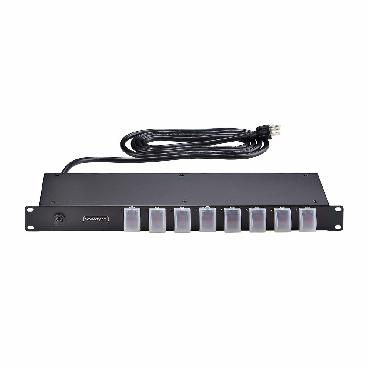 StarTech.com 8-Outlet Horizontal Rack Mount PDU, 1U Power Strip, Individual Outlet On/Off Switches w/Covers, 15A Circuit Breaker, 8ft/2.4m Cord, NEMA 5-15P/R, TAA