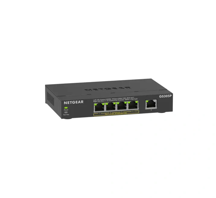 NETGEAR GS305P Unmanaged Gigabit Ethernet (10/100/1000) Power over Ethernet (PoE) Desktop/Wall-Mounting Black