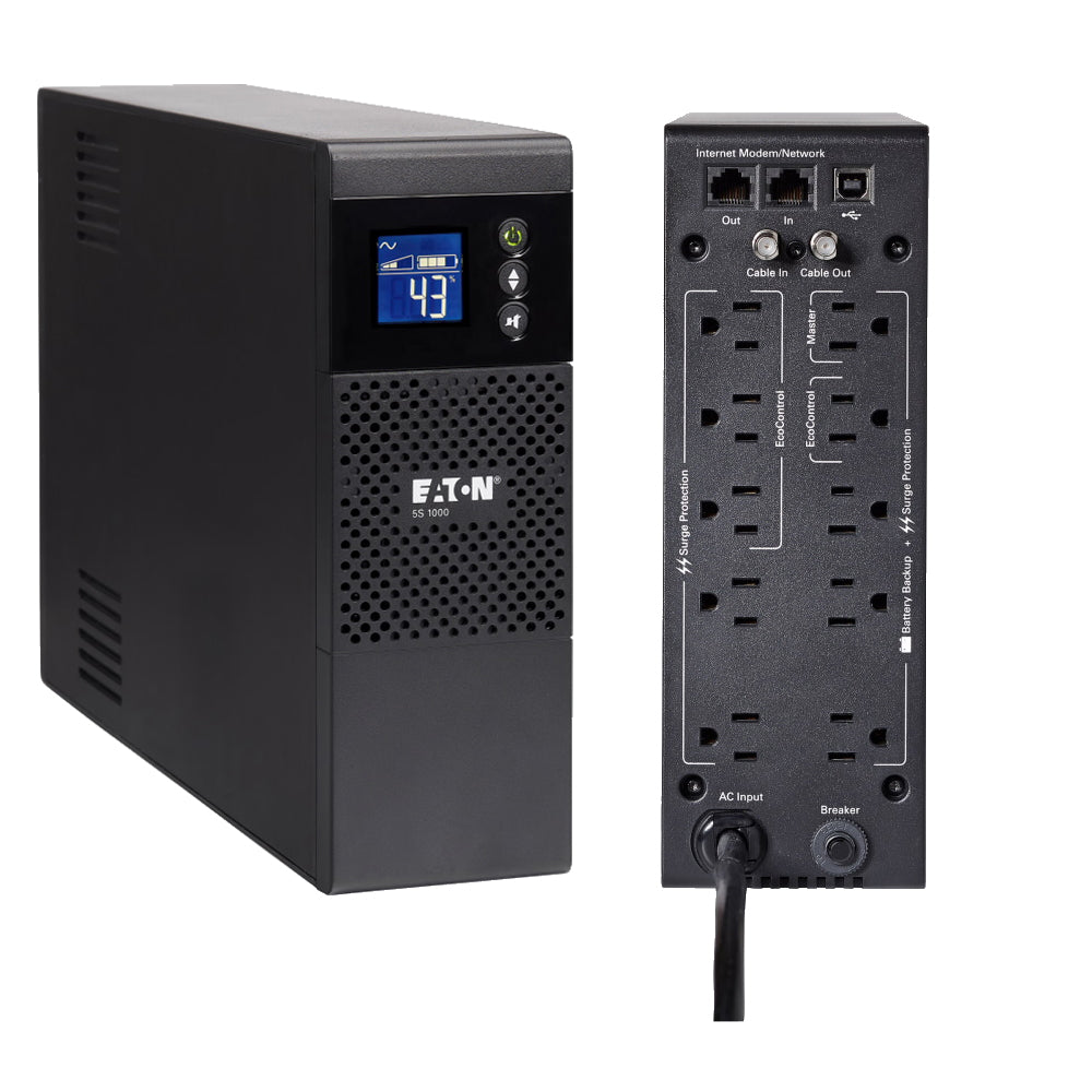 Eaton 5S 1000VA 600W 5-15P input, LCD, (10) 5-15R out