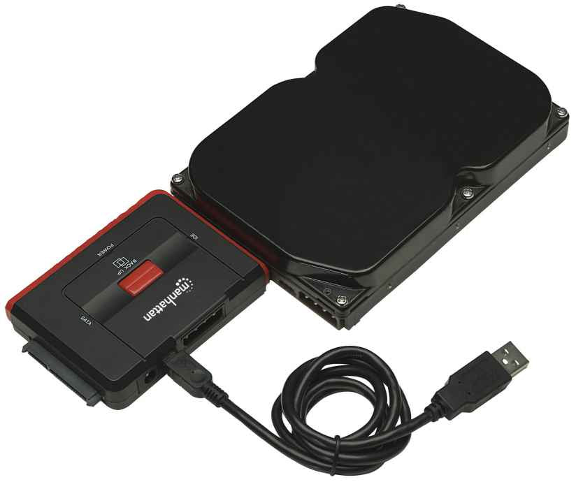 Manhattan USB-A to SATA/IDE Adapter Cable, 3-in-1 with One-Touch Backup, Male to Male, 1.5m, 480 Mbps (USB 2.0), Hi-Speed USB, Black, Three Year Warranty, Blister