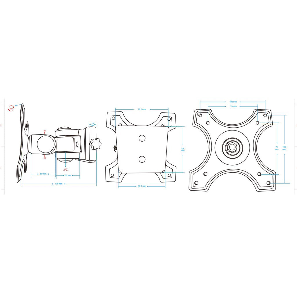 Manhattan Wall Mount for TV & Monitors (Tilt and Swivel 2 pivots), For screens 13" to 27", VESA compatibility: 75x75mm and 100x100mm - check the dimensions of the four mounting holes on back of screen to ensure it fits, Max 12kg, Black, Bracket