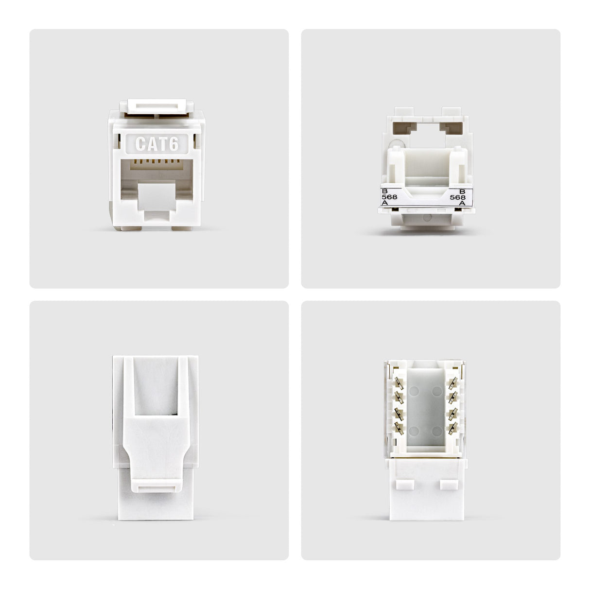 StarTech.com Cat6 Keystone Jack, 24-Pack RJ45 Ethernet Keystone Jacks, UTP Cat6 Wall Jack, 90-Degree 110 Punch Down, White