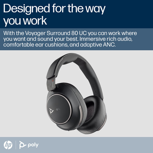 HP Poly Voyager Surround 80 UC Microsoft Teams Certified USB-C Headset +USB-C/A Adapter