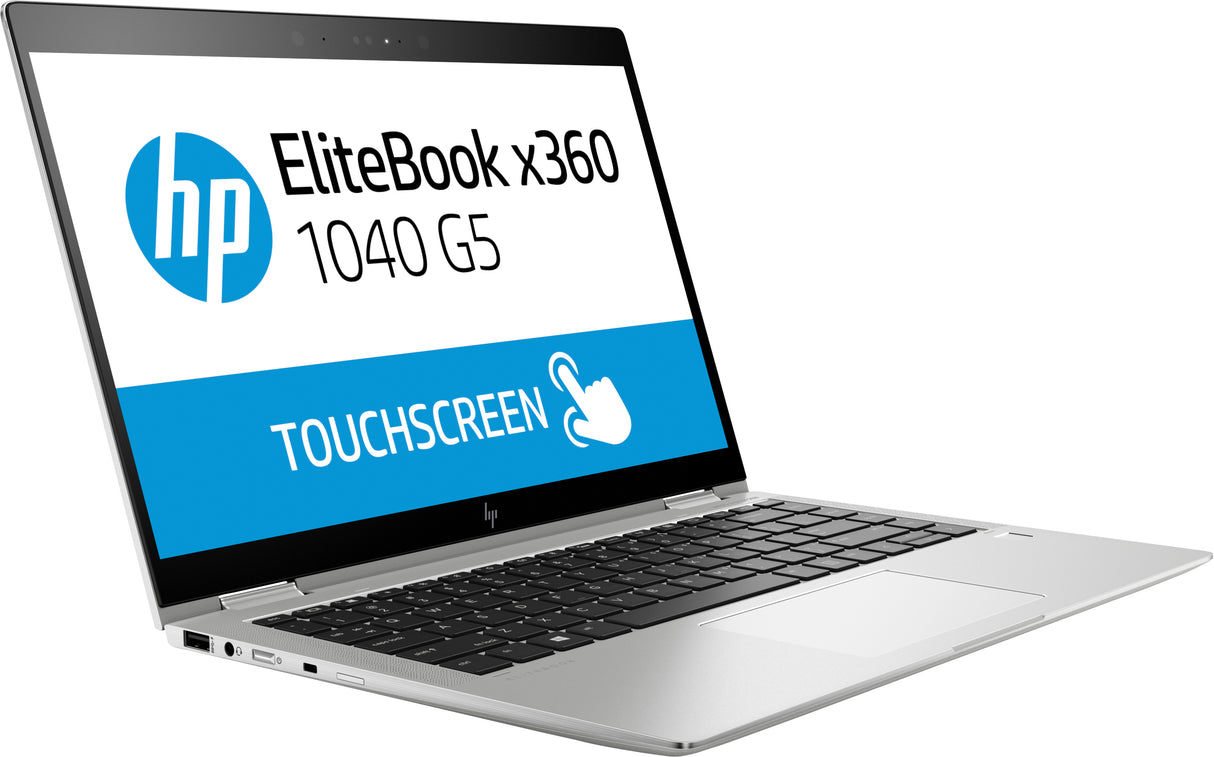 HP EliteBook x360 1040 G5 Intel® Core™ i5 i5-8250U Hybrid (2-in-1) 35.6 cm (14") Touchscreen Full HD 8 GB DDR4-SDRAM 256 GB SSD Wi-Fi 5 (802.11ac) Windows 10 Pro Black, Silver QWERTY