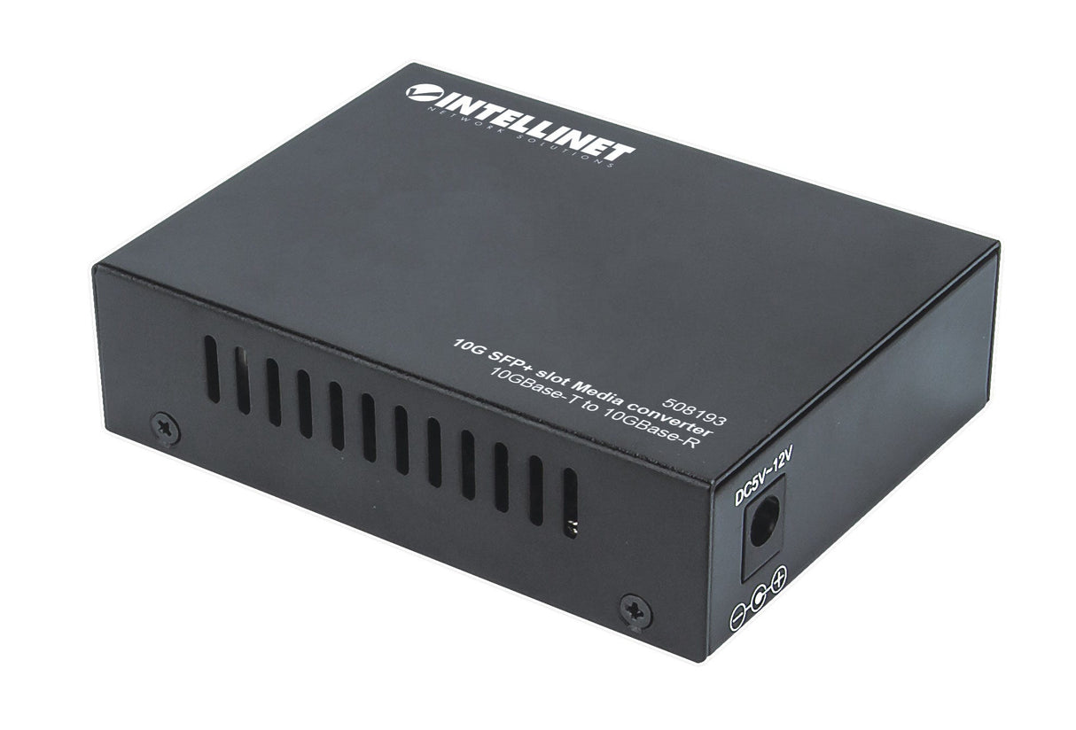 Intellinet 10GBase-T to 10GBase-R Media Converter, 1 x 10 GB SFP+ Slot, 1 x 10GB RJ45 Port