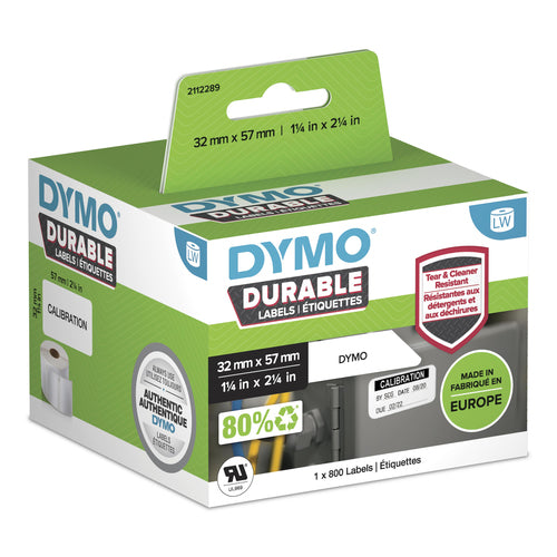 DYMO Original LabelWriter Durable Labels | 57mm x 32mm | White Poly | 800 Self-Adhesive Labels | High-Performance | For LabelWriter Label Makers