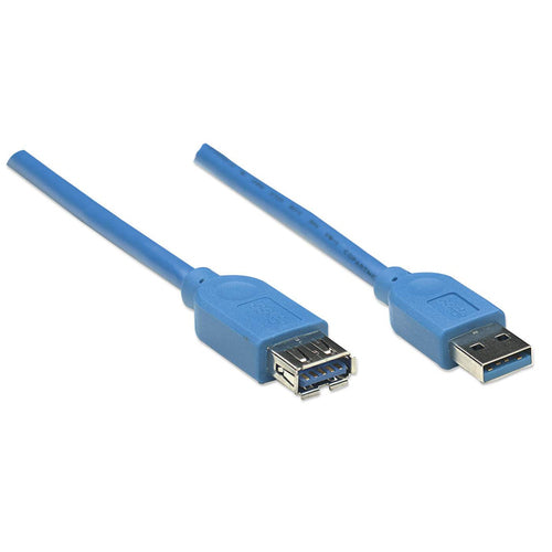 Manhattan USB-A to USB-A Extension Cable, 2m, Male to Female, Blue, 5 Gbps (USB 3.2 Gen1 aka USB 3.0), SuperSpeed USB, Lifetime Warranty, Equivalent to USB3SEXT2MBK (except colour).