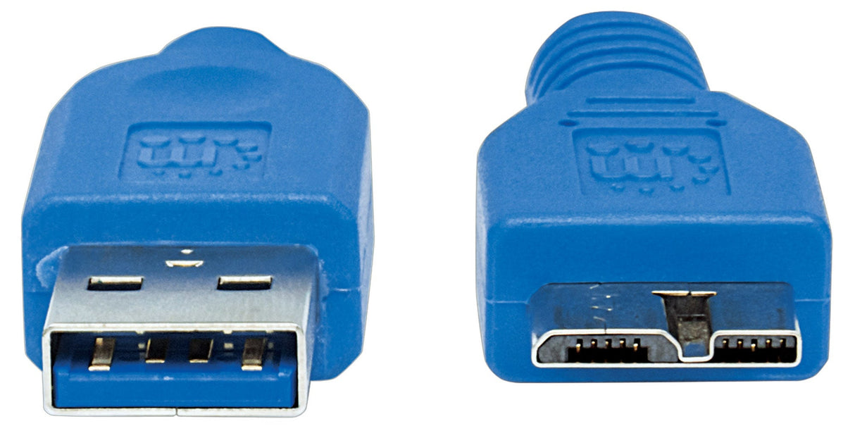 Manhattan USB-A to Micro-USB Cable, 0.5m, Male to Male, 5 Gbps (USB 3.2 Gen1 aka USB 3.0), SuperSpeed USB, Blue, Lifetime Warranty, Polybag
