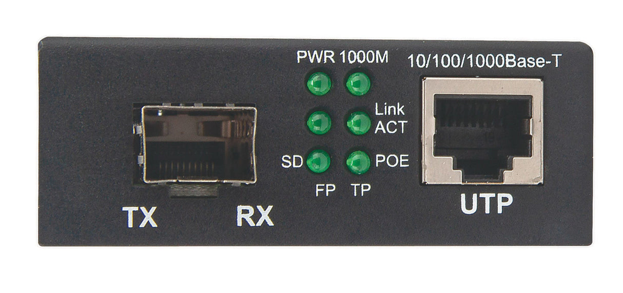 Intellinet Gigabit PoE+ Media Converter, 1 x 1000Base-T RJ45 Port to 1 x SFP Port, PoE+ Injector
