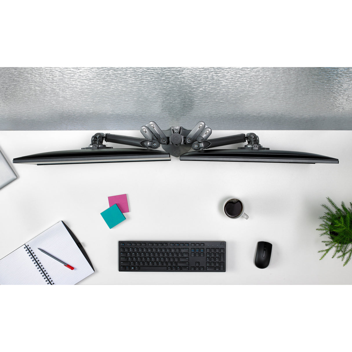 Chief KX Low-Profile Quad Monitor Arms, Column Desk Mount, Silver