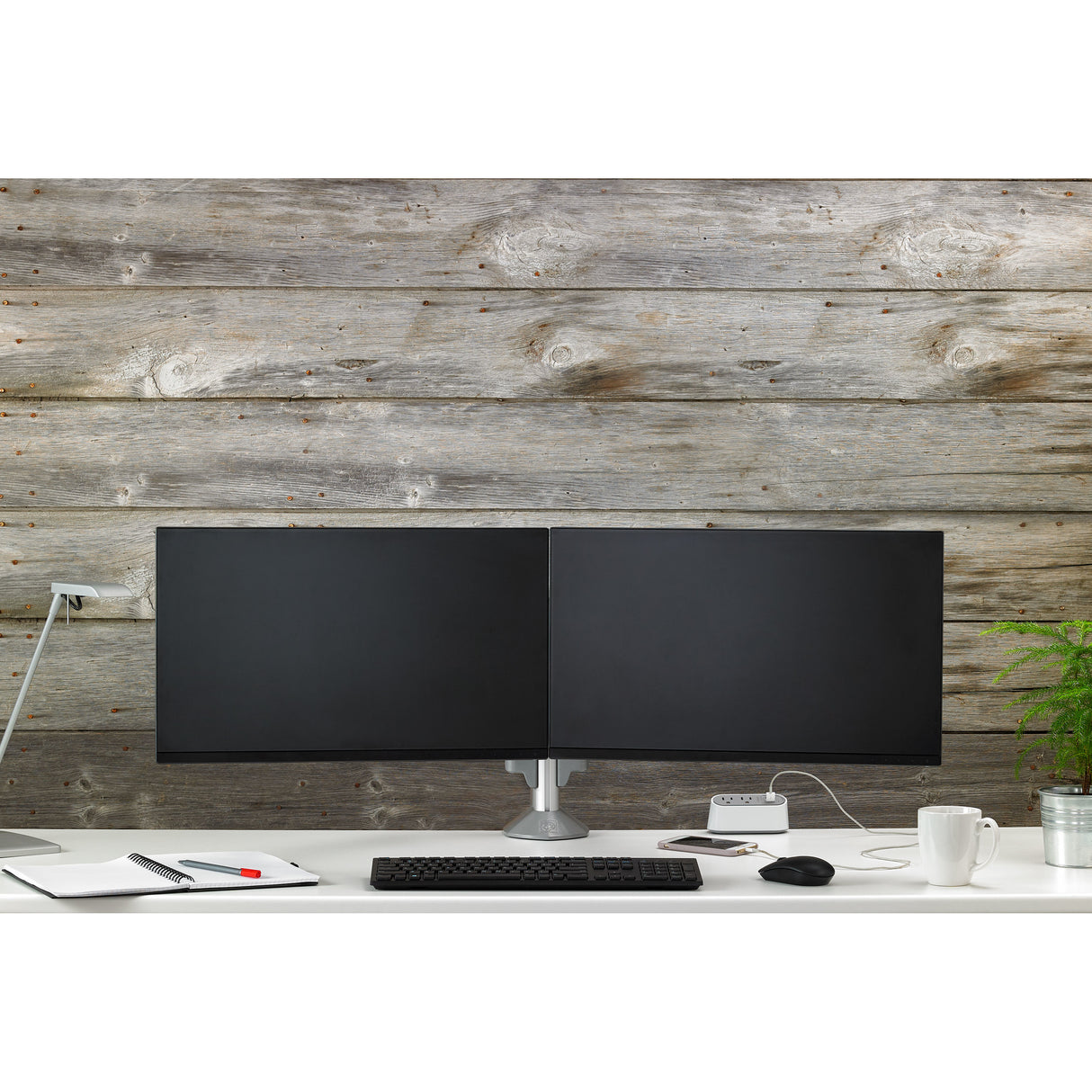 Chief KX Low-Profile Dual Monitor Arms, Column Desk Mount, Silver