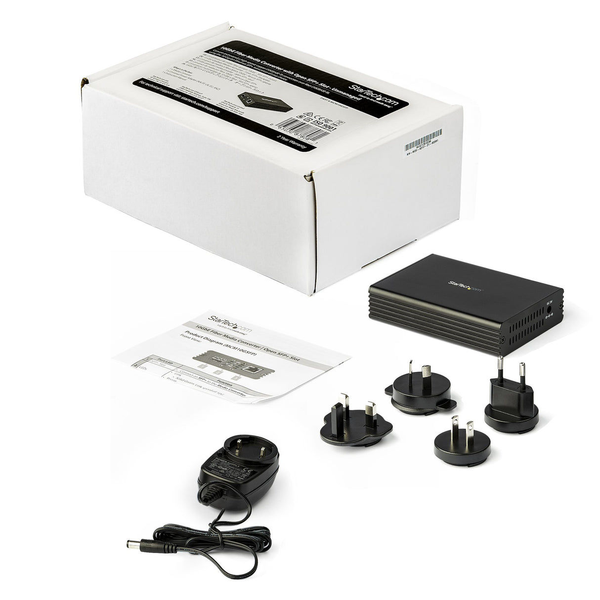 StarTech.com 10GbE Multi-Gigabit Open SFP+ Fiber Media Converter, Standalone 10 Gigabit Ethernet RJ-45 to 10GBASE-T SFP, Single-Mode / Multi-Mode, 9K Jumbo Frames