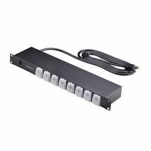 StarTech.com 8-Outlet Horizontal Rack Mount PDU, 1U Power Strip, Individual Outlet On/Off Switches w/Covers, 15A Circuit Breaker, 8ft/2.4m Cord, NEMA 5-15P/R, TAA
