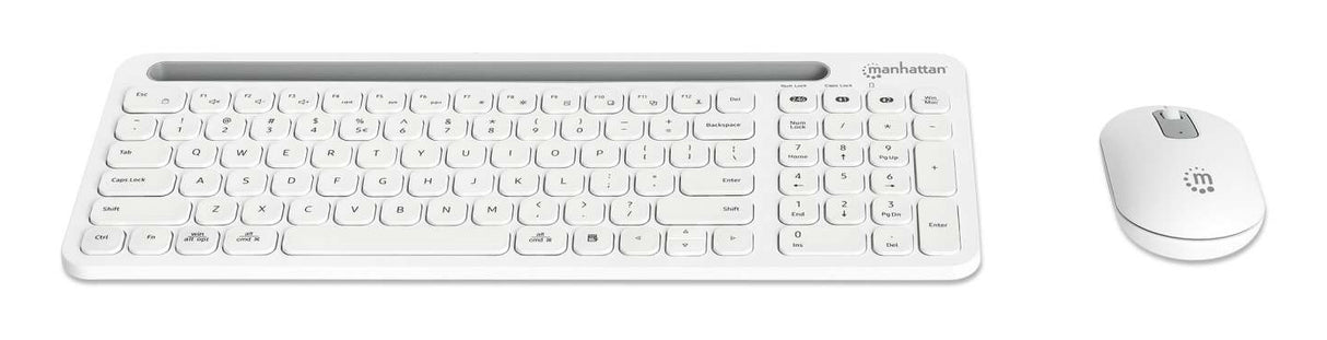 Manhattan Both Devices Support Bluetooth® 5.0 and 2.4 GHz Wireless, One Single USB-A Nano Receiver for Both, Sleek Wireless Keyboard with 12 Multimedia/Function Keys, Ambidextrous Optical Mouse with Three Buttons and Scroll Wheel, 1200 dpi, White