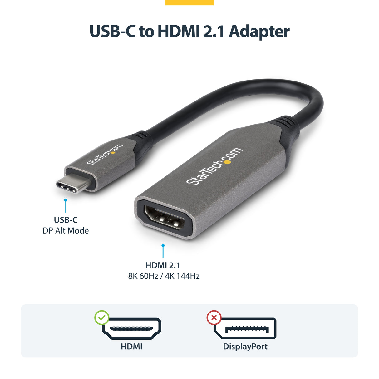 StarTech.com USB-C to HDMI Adapter, 8K 60Hz / 4K 120Hz, Thunderbolt / USB4 Compatible, USB C to HDMI 2.1 Converter, HDR10+, 7.9in (20cm) Cable
