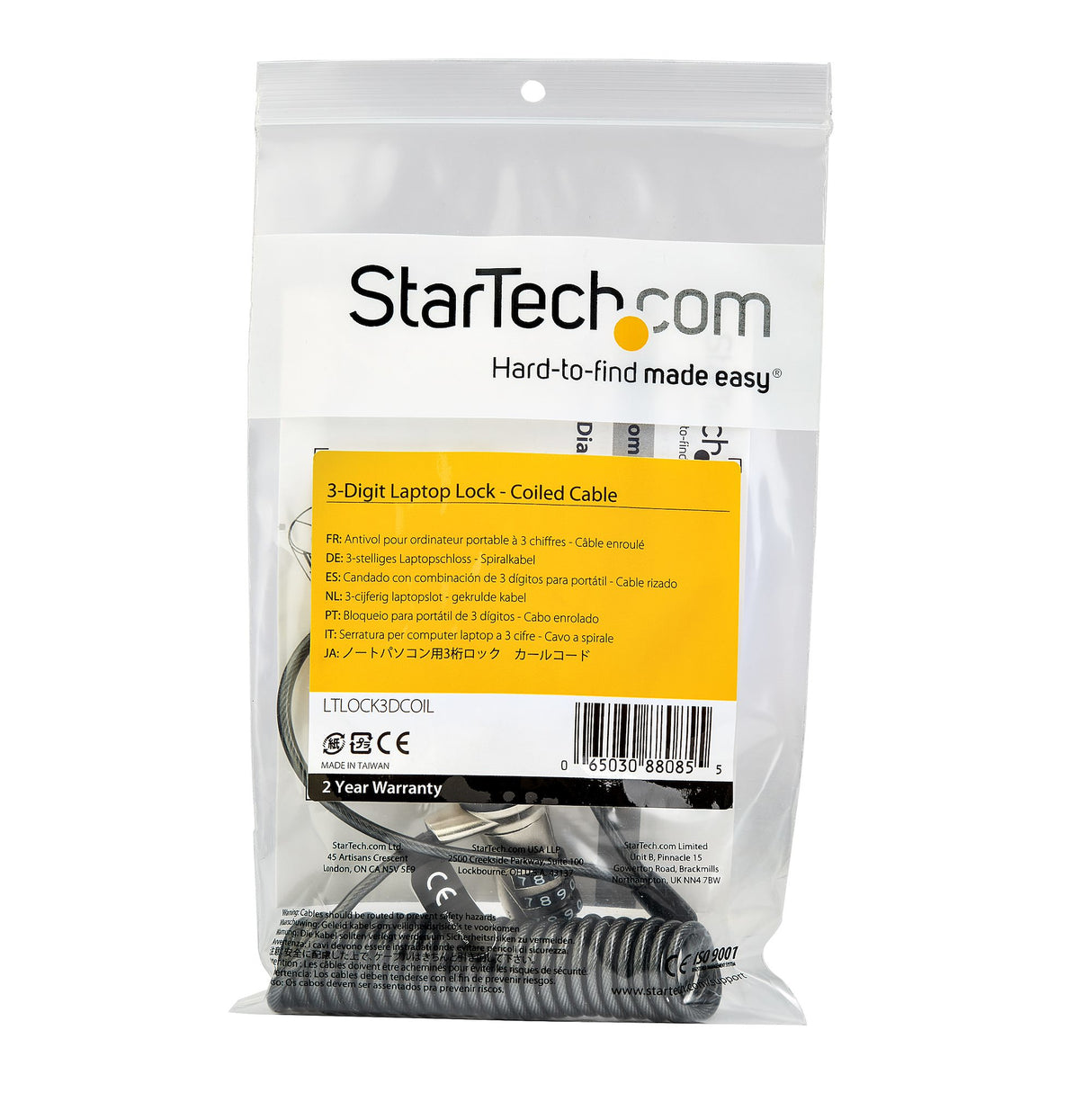 StarTech.com 6ft (1.8m) Self-Coiling Laptop Cable Lock - Portable 3-Digit Combination Security Cable Lock for K-Slot Laptop/Computer/Desktop/Device - Coiled Anti-Theft Steel Cable Lock - TAA