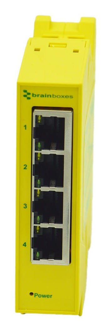 Brainboxes SW-514 network switch Unmanaged Gigabit Ethernet (10/100/1000) DIN rail Yellow