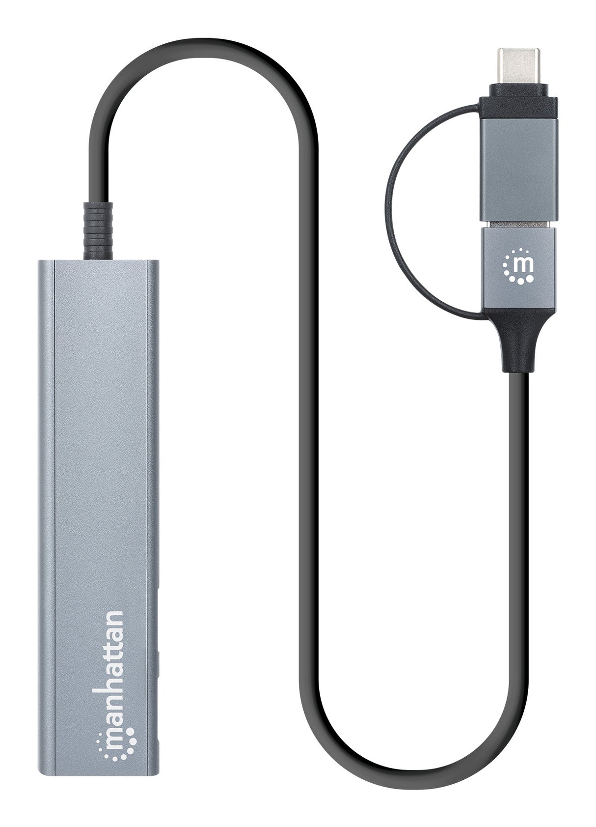 Manhattan USB-C & USB-A Combo Dock/Hub, Ports (4): USB-A (x2) and USB-C (x2), 5 Gbps (USB 3.2 Gen1 aka USB 3.0), USB powered (no external power supply required), Aluminium